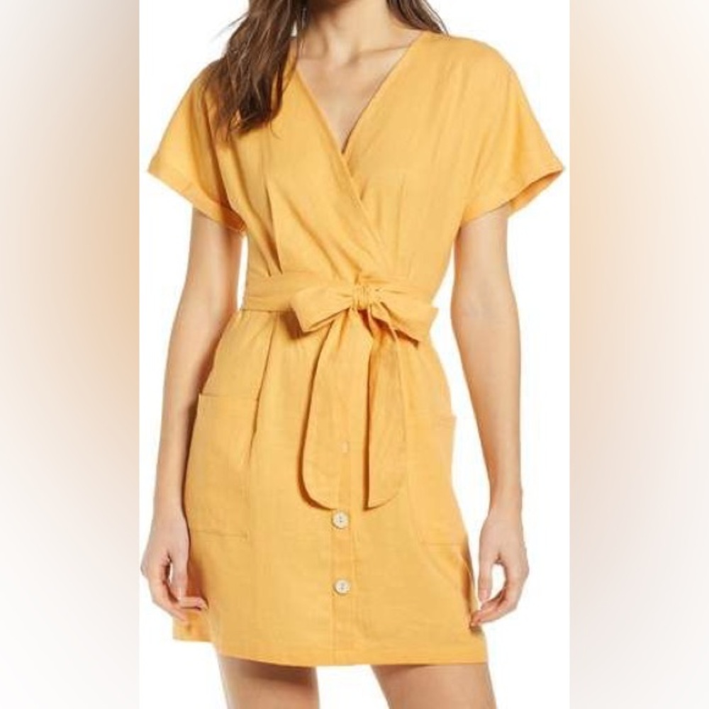All In Favor (Nordstrom) Mustard Linen Blend Dress Size Medium - Picture 7 of 7